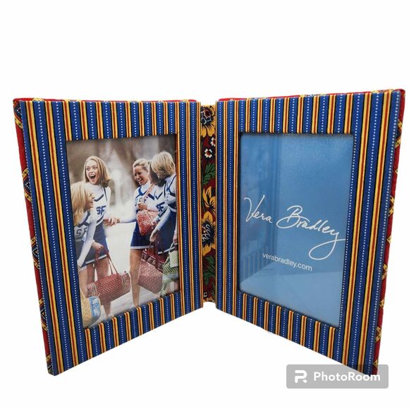 Vera Bradley Double Picture Frame Villa Red Retired Pattern Mothers Day Gift - Picture 1 of 8